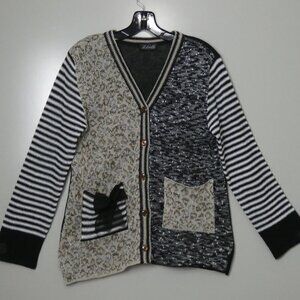 Libretto New York City Multi-Color Tweed Boho Cardigan Size M Made in USA